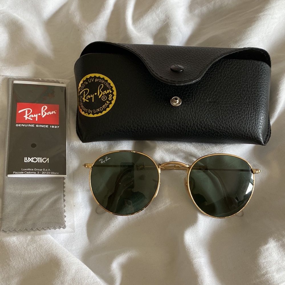 Classic Ray Ban Circle Frame Sunglasses Round Metal Green Lens Gold Frame